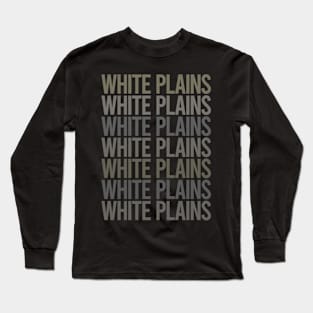 Gray Text Art White Plains Long Sleeve T-Shirt